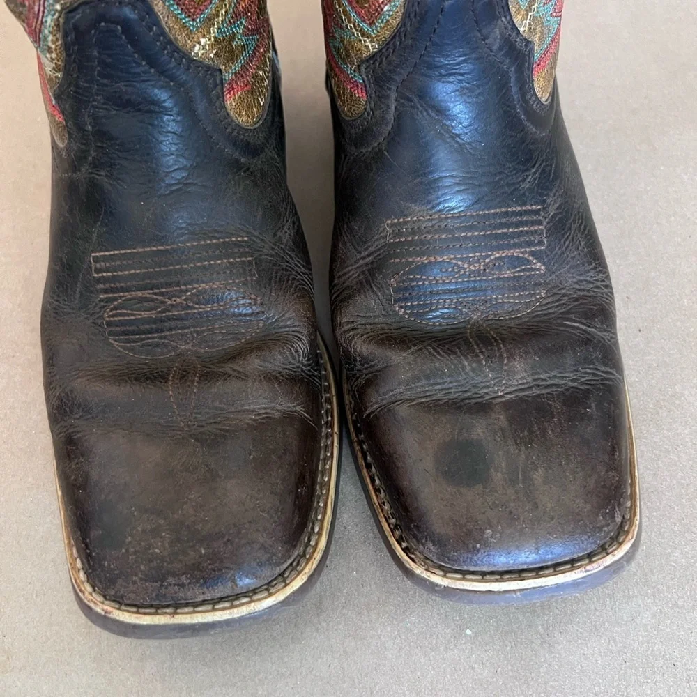 Durango Kids Lil Rebel Pro Burnt Orange & Brown Square Toe Leather Boots Size 8